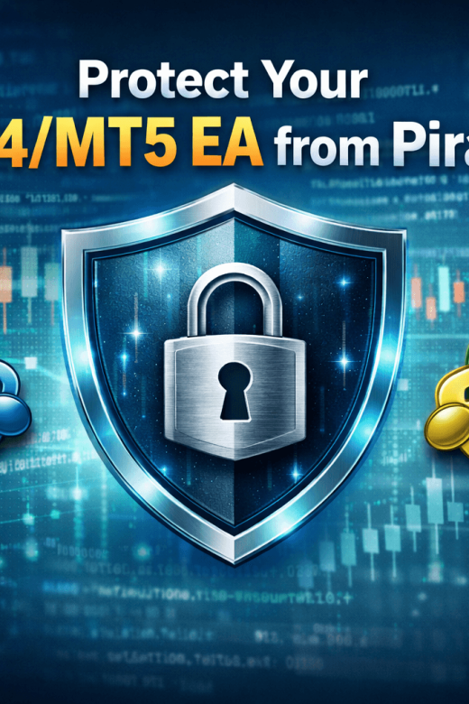 Security shield protecting an MT4 and MT5 Expert Advisor from software piracy